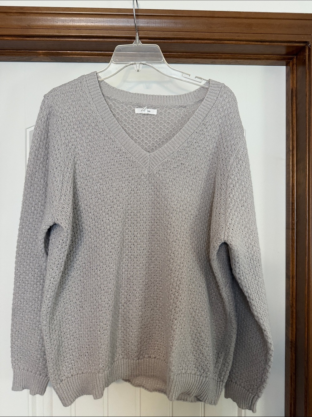 Maurices Light Gray V-Neck Metallic Knit Sweater